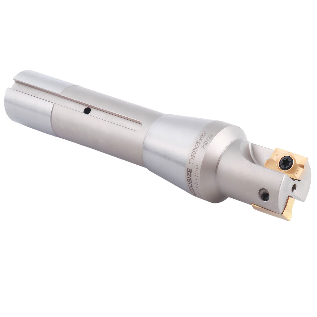 1'' by 5-27/32'' 90 Degree R8 Shank Indexable End Mills with 2 Apkt1604 Carbide Inserts Installed, 0028-6903