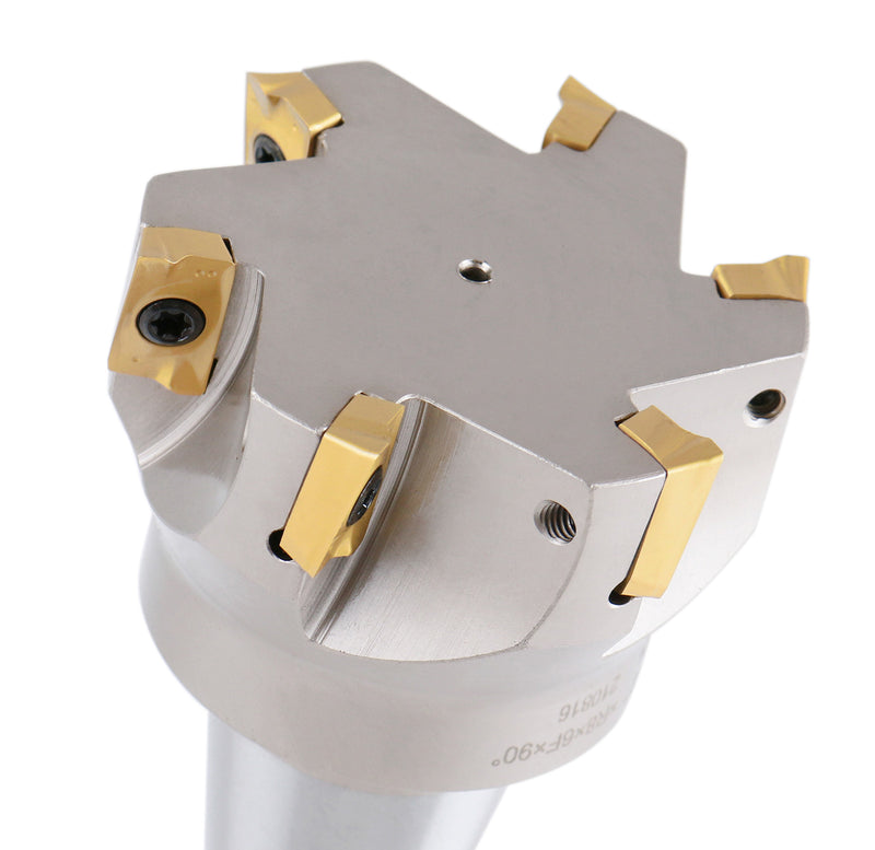 2-1/2'' Cutting Diameter by 6-1/8'' Oal 90 Degree R8 Shank Indexable End Mill with 6 Apkt1604 Carbide Inserts, 0028-6907