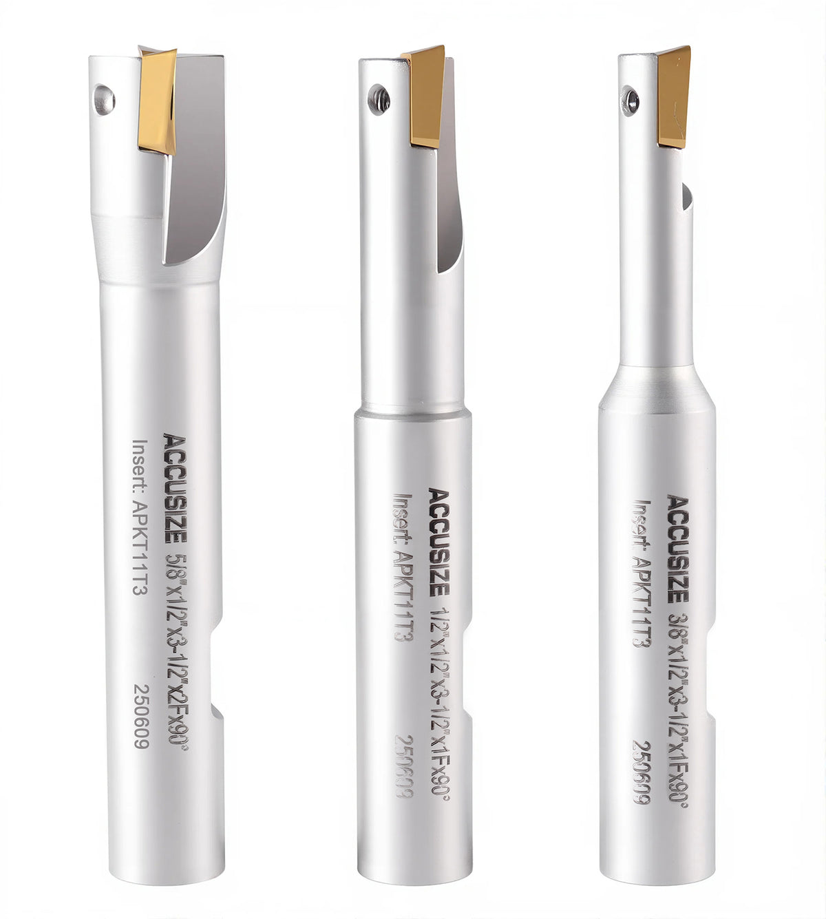 3 Pc 90 Degree Indexable End Mill Set with Apkt11t3 Inserts, Cutter Diameter Includes 3/8'', 1/2'' and 5/8'', 0028-8308