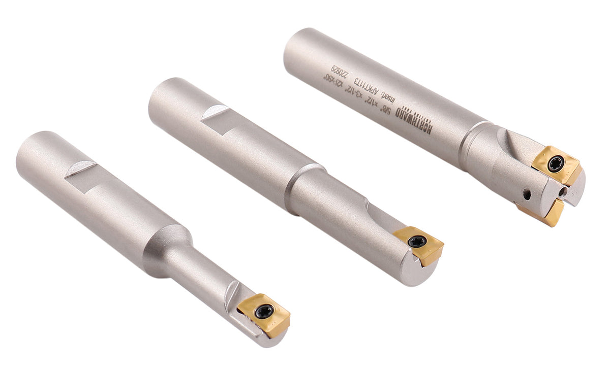 3 Pc 90 Degree Indexable End Mill Set with Apkt11t3 Inserts, Cutter Diameter Includes 3/8'', 1/2'' and 5/8'', 0028-8308