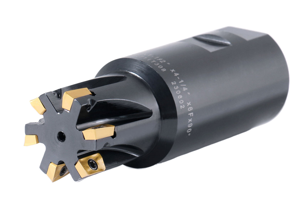 1-1/4'' 90 Deg Square Shoulder Indexable End Mill, 4-1/4'' Overall Length, Apkt11t3 Carbide Inserts, 6 Flute, 0056-0923