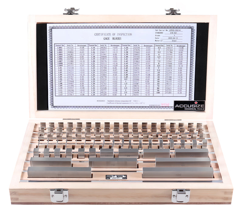 87 pc Metric Gage Block Set, Grade 0 to 2, DIN861 Germany Standard with MFG's Certificate