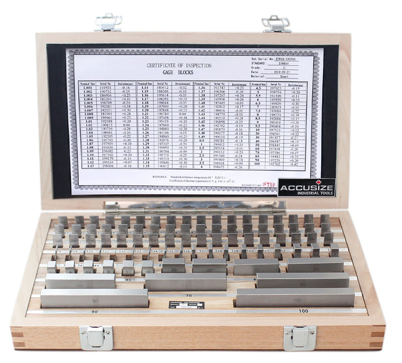 Accusize Industrial Tools 87 Pc Metric Gage Block Set, Grade 0, Din861 German Standard with Mfg's Certificate, 0087-2162