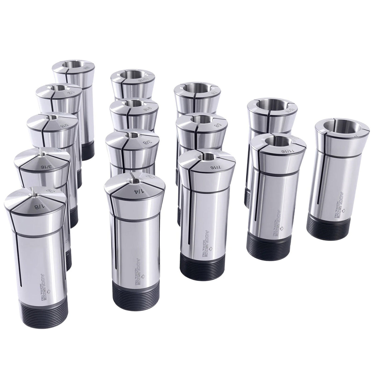 15 Pcs 1/8-1'' by 16ths 5C Precision Round Collets Hardened and Ground, 0200-0571