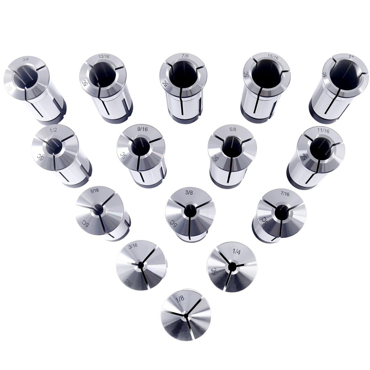 15 Pcs 1/8-1'' by 16ths 5C Precision Round Collets Hardened and Ground, 0200-0571