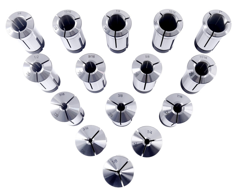 15 Pcs 1/8-1'' by 16ths 5C Precision Round Collets Hardened and Ground, 0200-0571