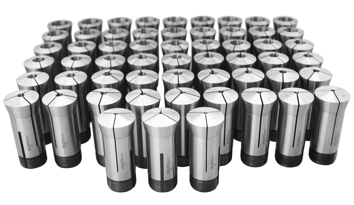 57 Pcs 1/8-1'' by 64th 5c Precision Round Collets, Hardened and Ground, 0200-0573