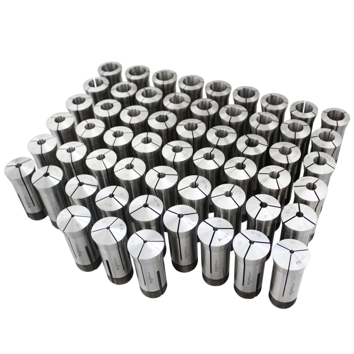57 Pcs 1/8-1'' by 64th 5c Precision Round Collets, Hardened and Ground, 0200-0573