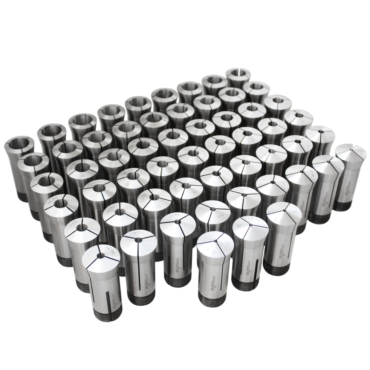 57 Pcs 1/8-1'' by 64th 5c Precision Round Collets, Hardened and Ground, 0200-0573