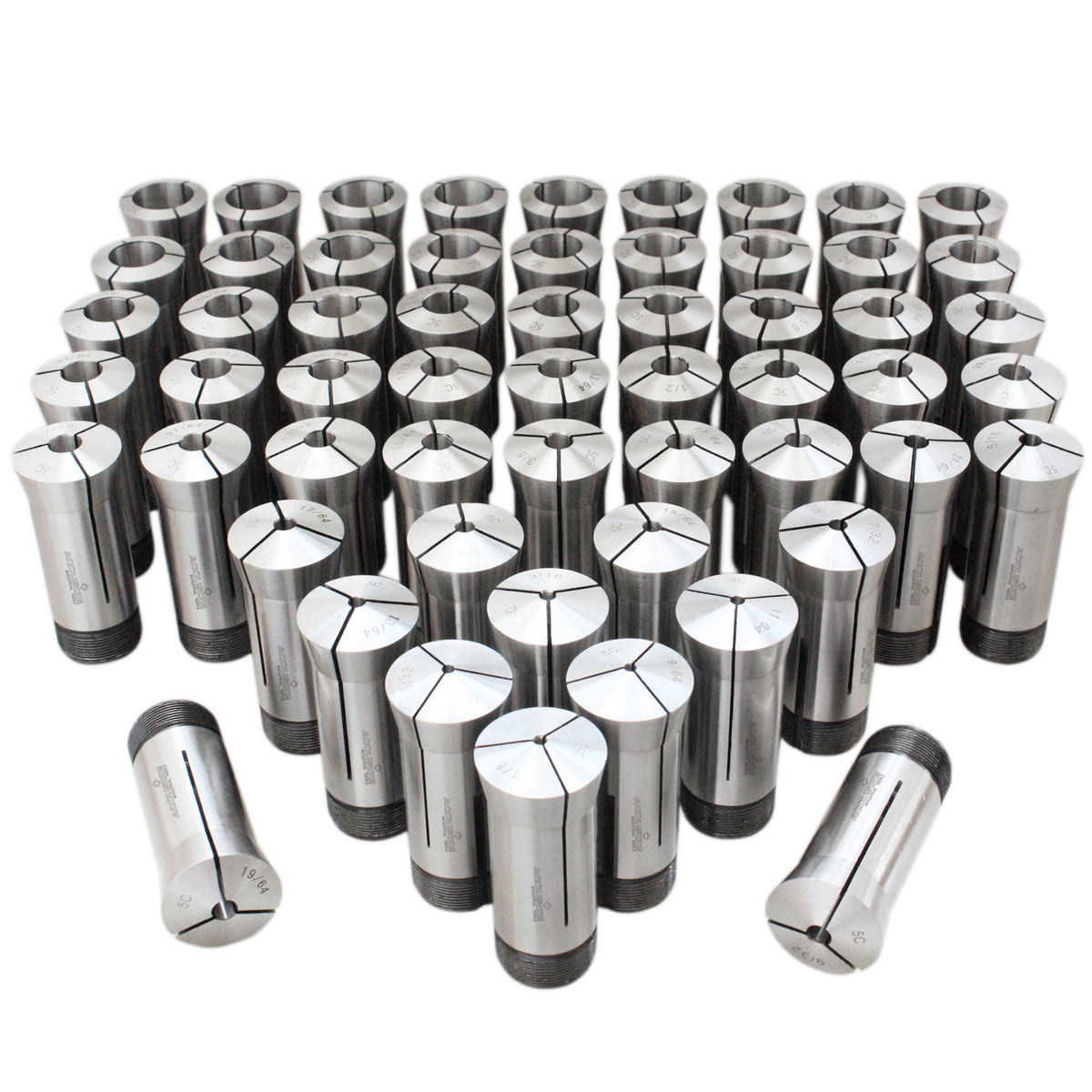 57 Pcs 1/8-1'' by 64th 5c Precision Round Collets, Hardened and Ground, 0200-0573