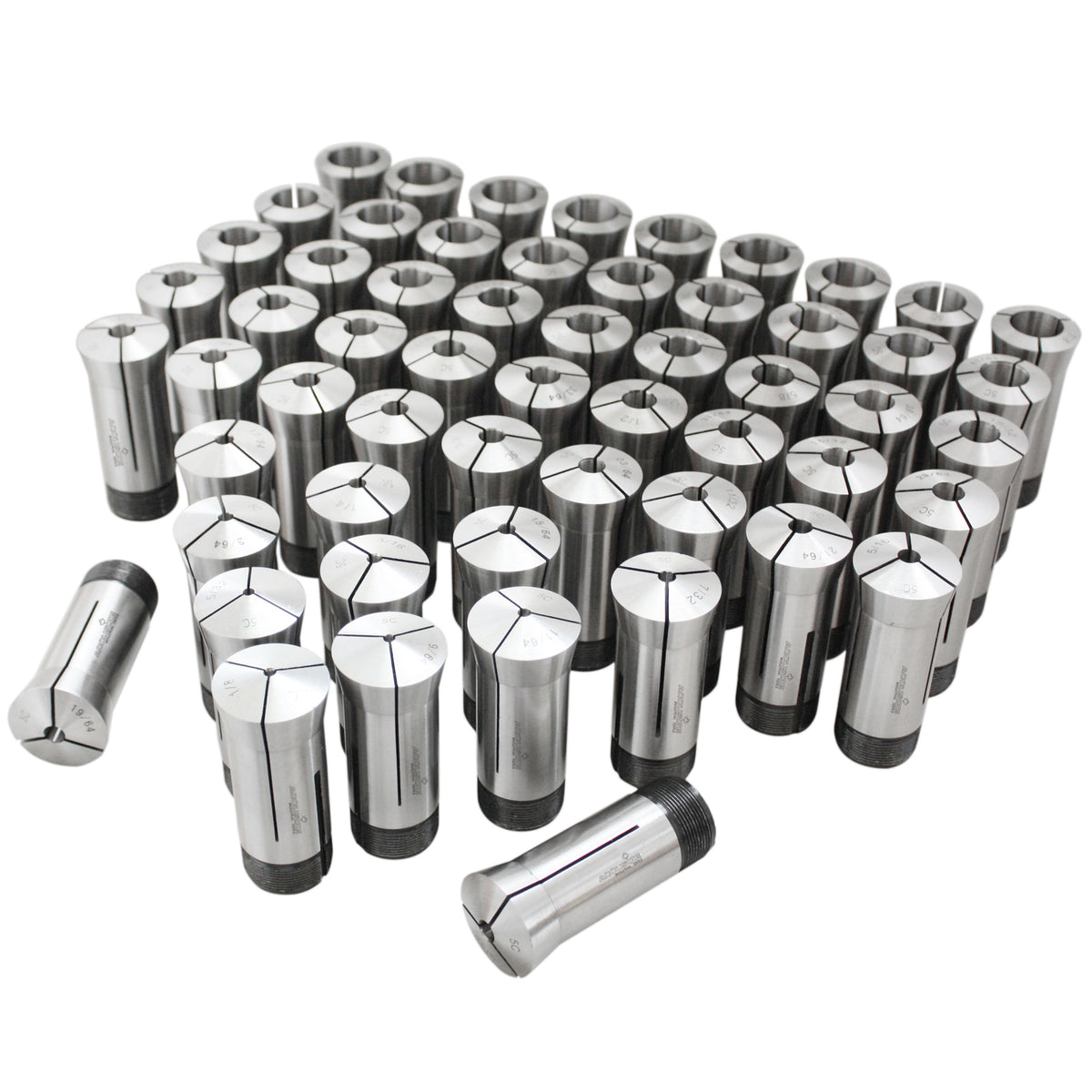 57 Pcs 1/8-1'' by 64th 5c Precision Round Collets, Hardened and Ground, 0200-0573