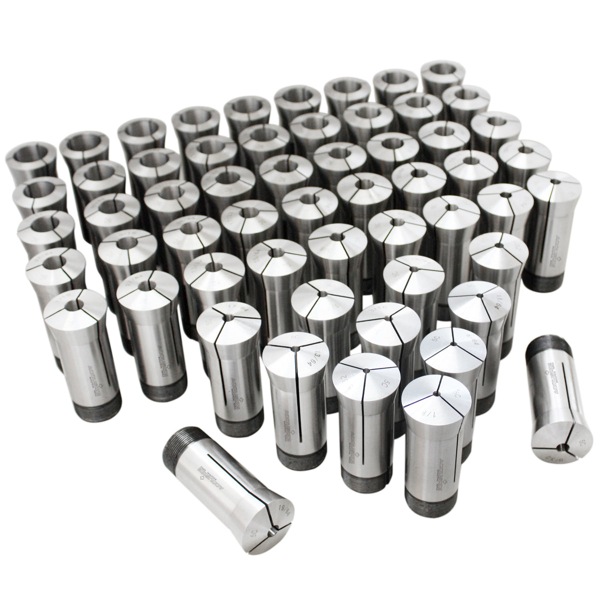 57 Pcs 1/8-1'' by 64th 5c Precision Round Collets, Hardened and Ground, 0200-0573