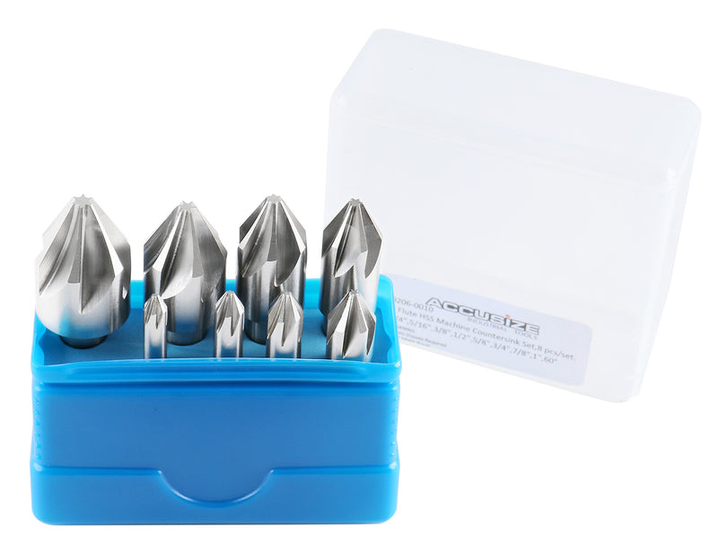 6 Flute HSS Machine Countersinks Sets, 8 pcs/Set