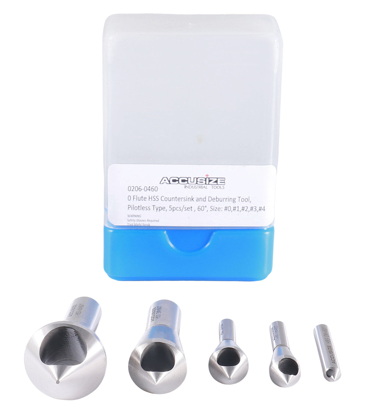0 Flute H.S.S. Countersink & Deburring Tool Set, Pilotless Type, 5 pcs/set