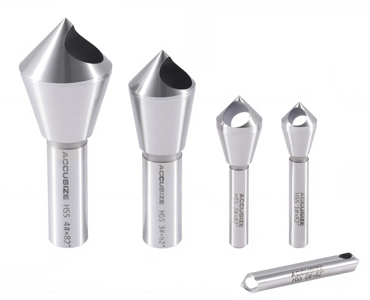 0 Flute H.S.S. Countersink & Deburring Tool Set, Pilotless Type, 5 pcs/set