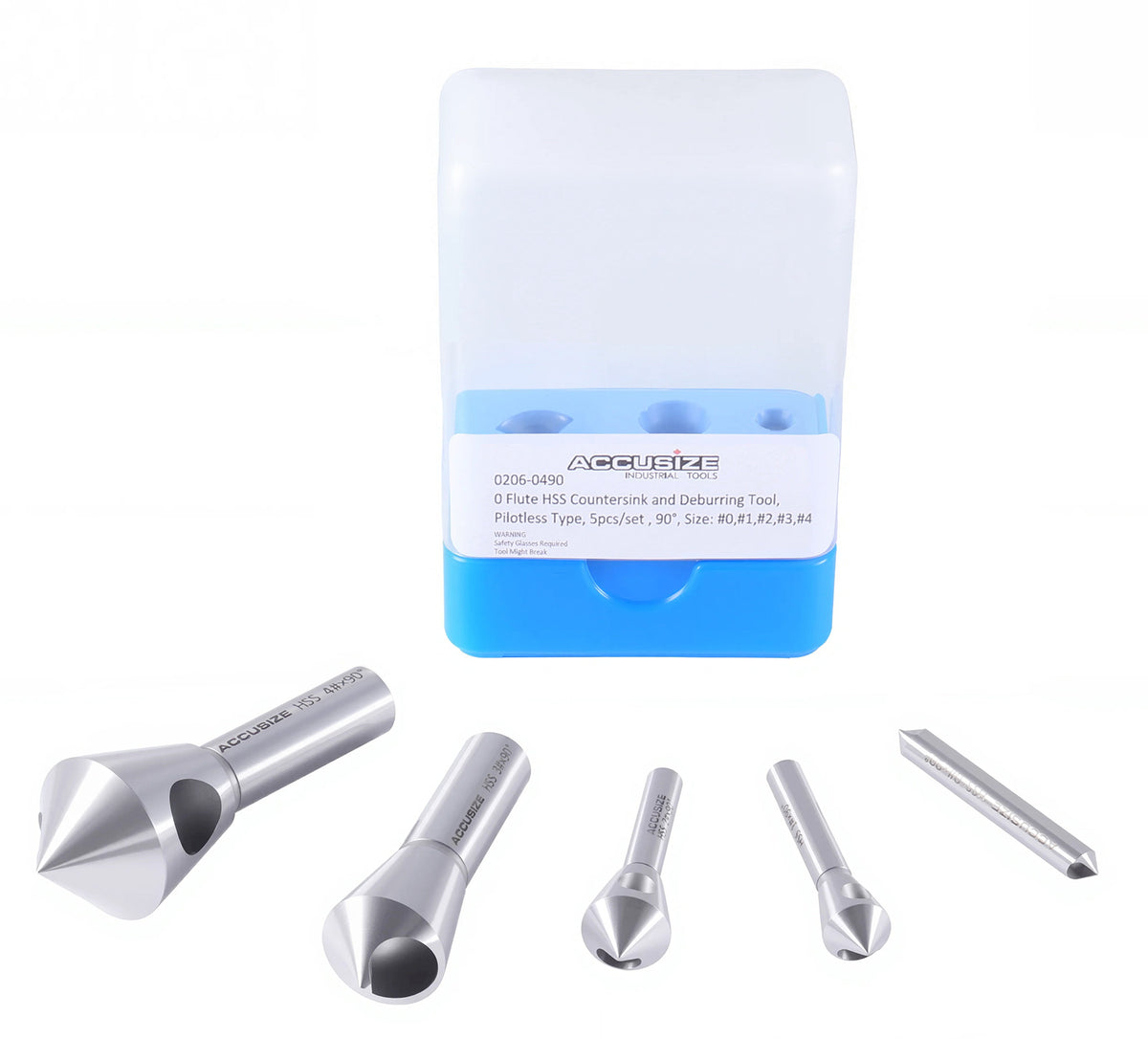 0 Flute H.S.S. Countersink & Deburring Tool Set, Pilotless Type, 5 pcs/set