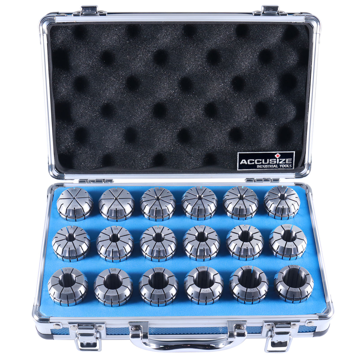 - Precision ER32 Collet Set, 18 Pcs, Sizes 3/32'' to 25/32'', High Accuracy, Durable Storage Box, 0223-0880