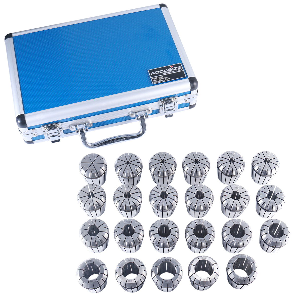 23 Pc Er40 Collet Set, Size from 1/8'' to 1'' in Fitted Strong Box, 0223-0935