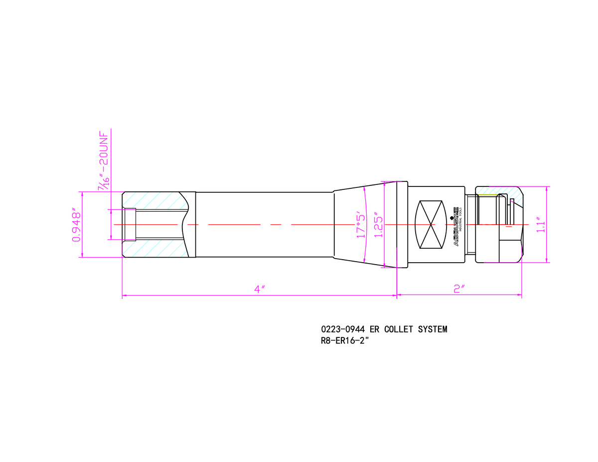 0223-0944, ER-16 Range: R8 x 4"  8 ps/set ER Collet System