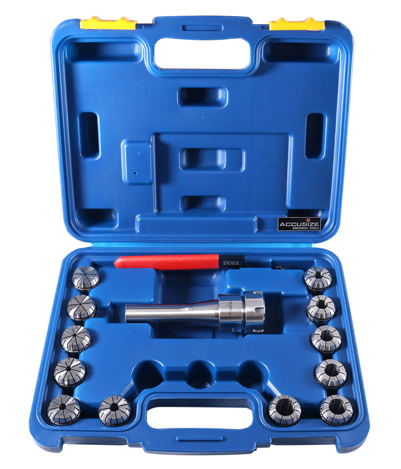 12 Pc Er-32 Collet Set Plus 1 Pc R8 Bridgeport Shank Holder and a Wrench in Fitted Box, 0223-0974
