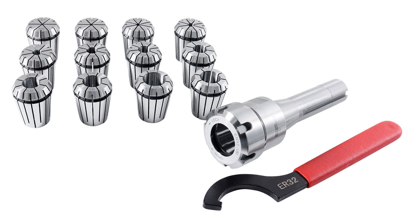 12 Pc Er-32 Collet Set Plus 1 Pc R8 Bridgeport Shank Holder and a Wrench in Fitted Box, 0223-0974