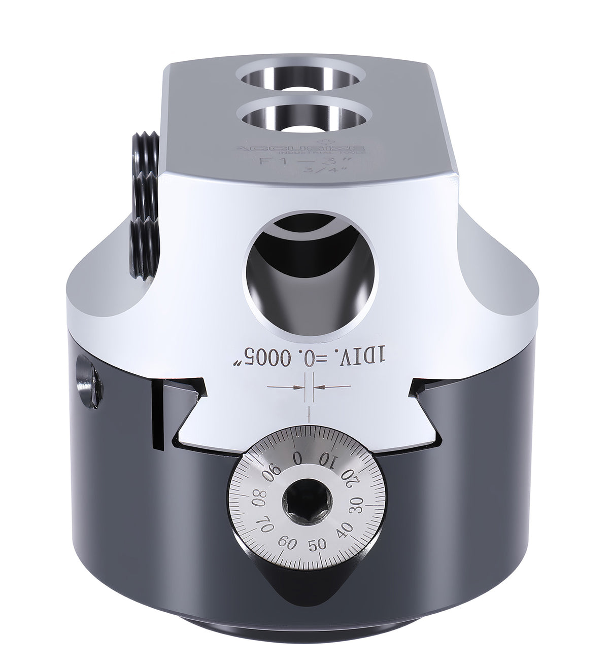 3" precision boring head with 3/4" boring bar bore, 1" offset, and 1-1/2"-18 mount thread - 0350-0003