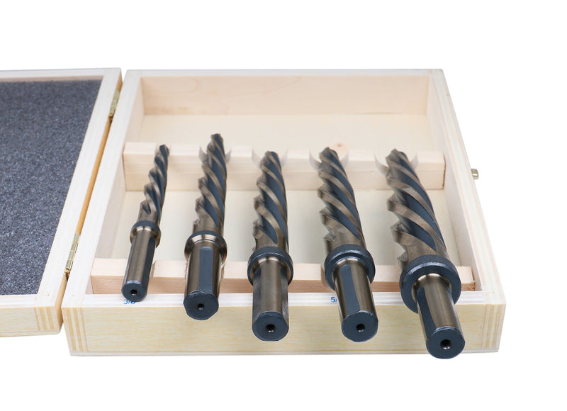 5 Pc H.S.S. Standard Spiral Flute Super Premium Car Reamer Set, 3/8", 1/2", 9/16'', 5/8", 3/4", to Fit 3/8'' or 1/2'' Shank Chuck