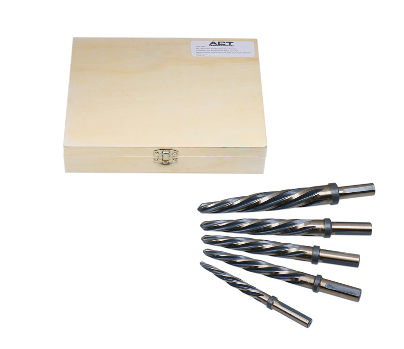 5 Pc H.S.S. Standard Spiral Flute Super Premium Car Reamer Set, 3/8", 1/2", 9/16'', 5/8", 3/4", to Fit 3/8'' or 1/2'' Shank Chuck