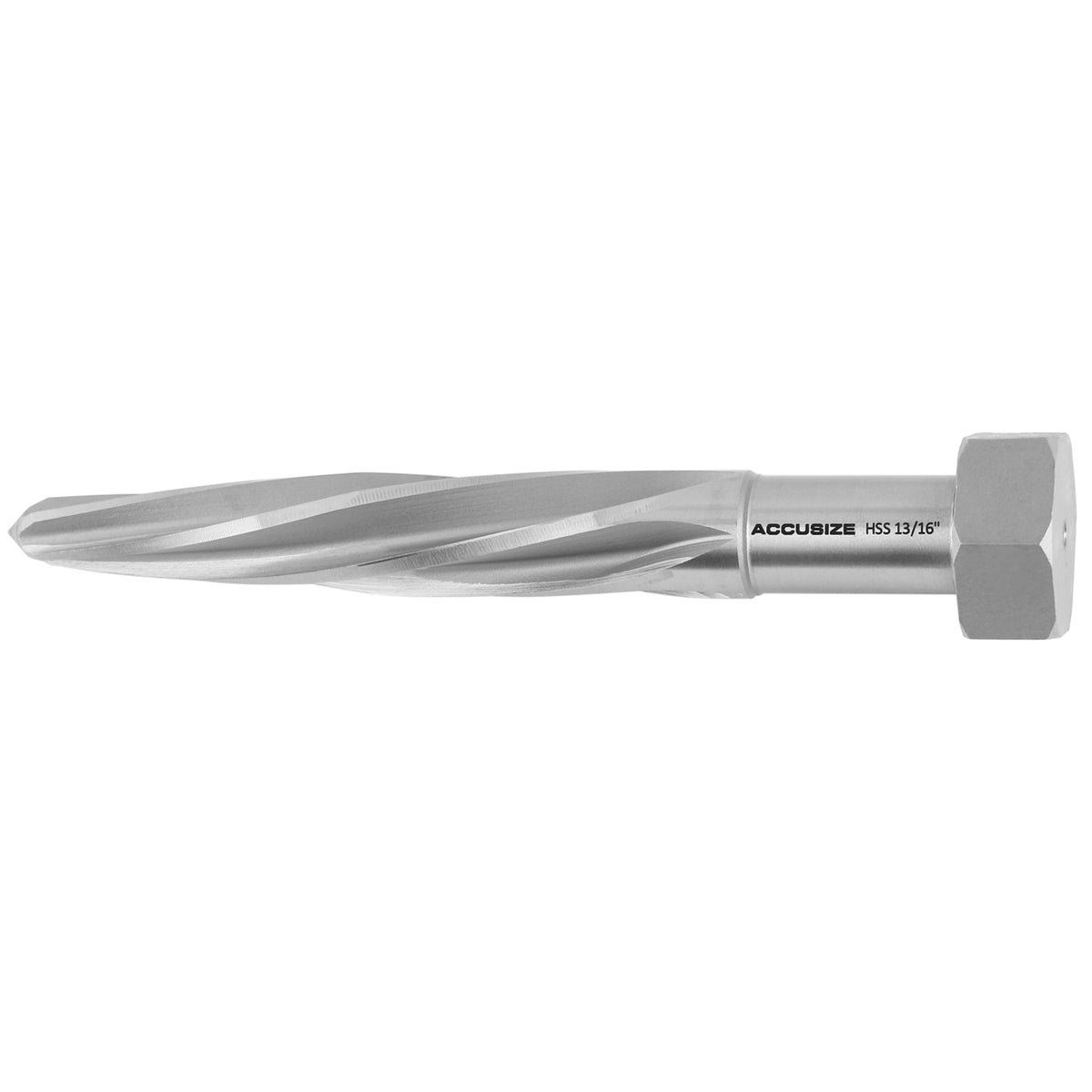 H.S.S. Aligning Reamer - 13/16'' Diameter, 5'' Flute Length, 7'' OAL, Hex Shank, Spiral Flute, 0523-6035