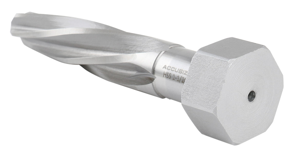 H.S.S. Aligning Reamer - 1-1/16'' Diameter, 5'' Flute, 7'' OAL, Hex Shank, Spiral Flute, 0523-6055