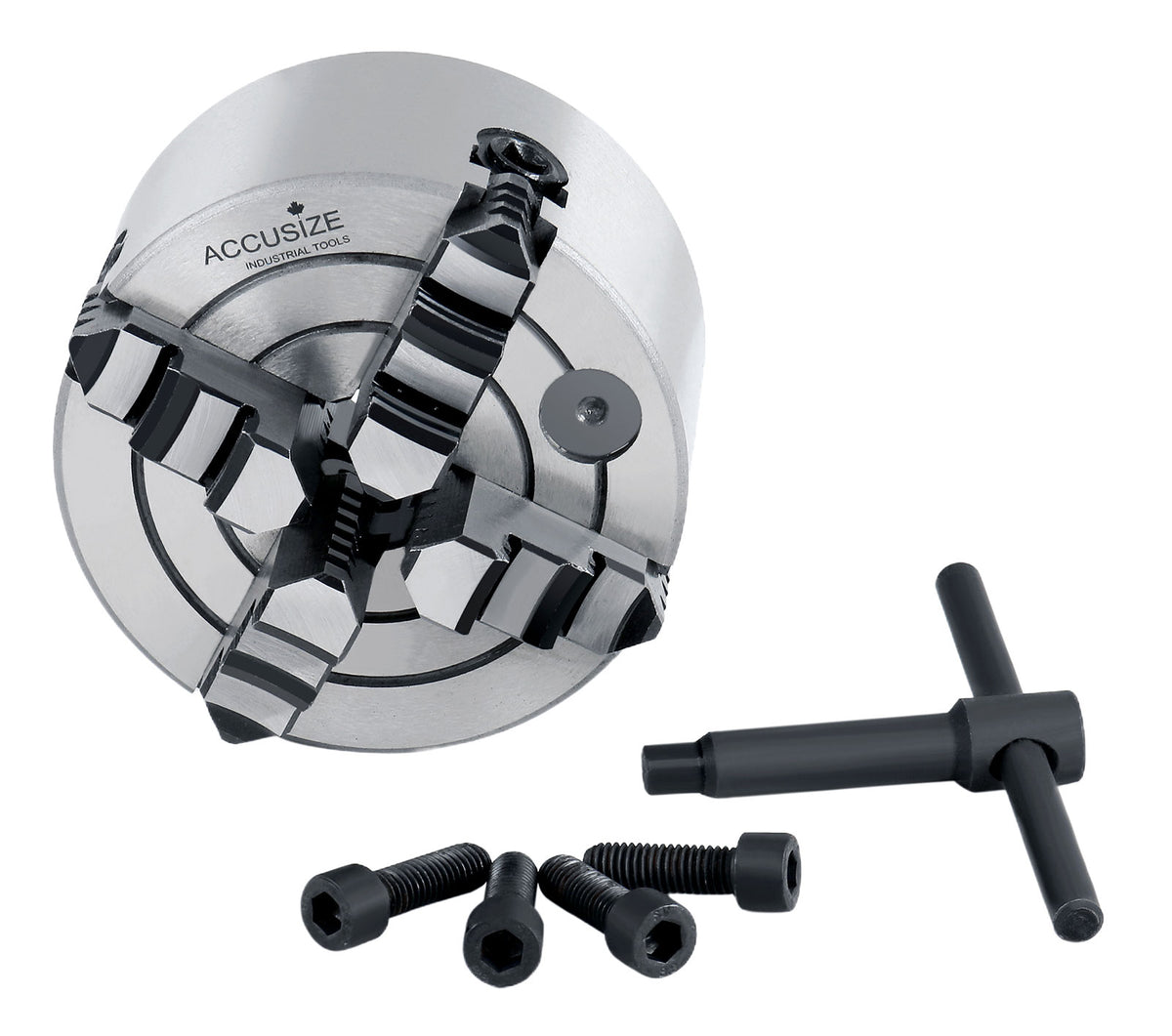 4'' 4-Jaw Independent Lathe Chucks, Plain Back, Semi-Steel Body, Including 1 Set Of Reversible Jaws, 0557-0004