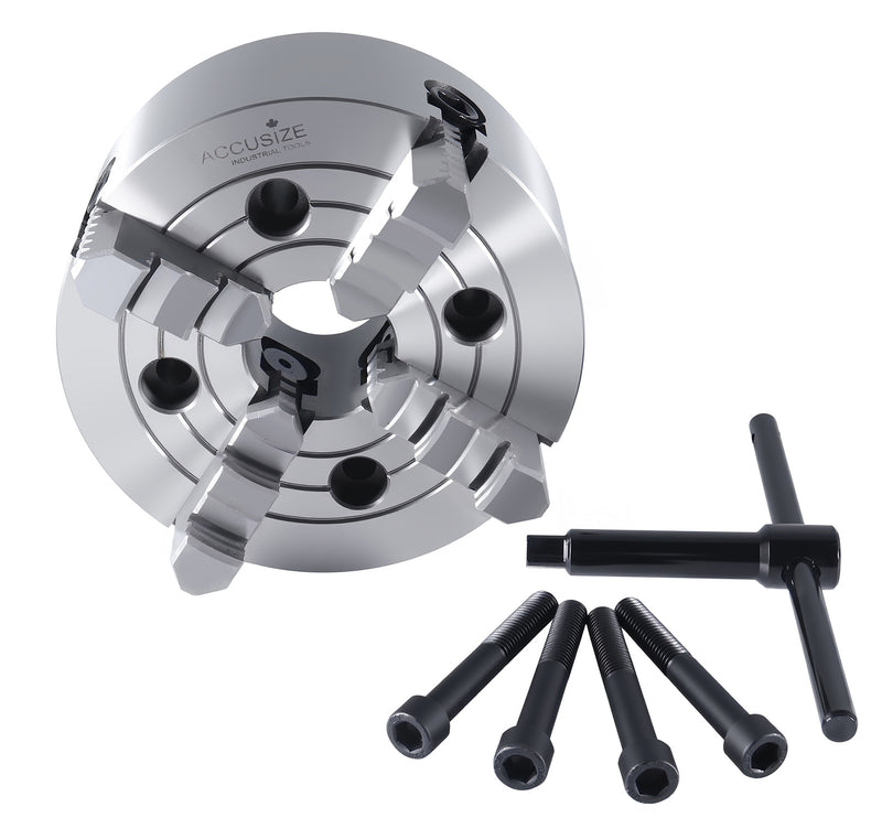 6'' 4-Jaw Independent Lathe Chucks, Plain Back, Semi-Steel Body, Including 1 Set Of Reversible Jaws, 0557-0006