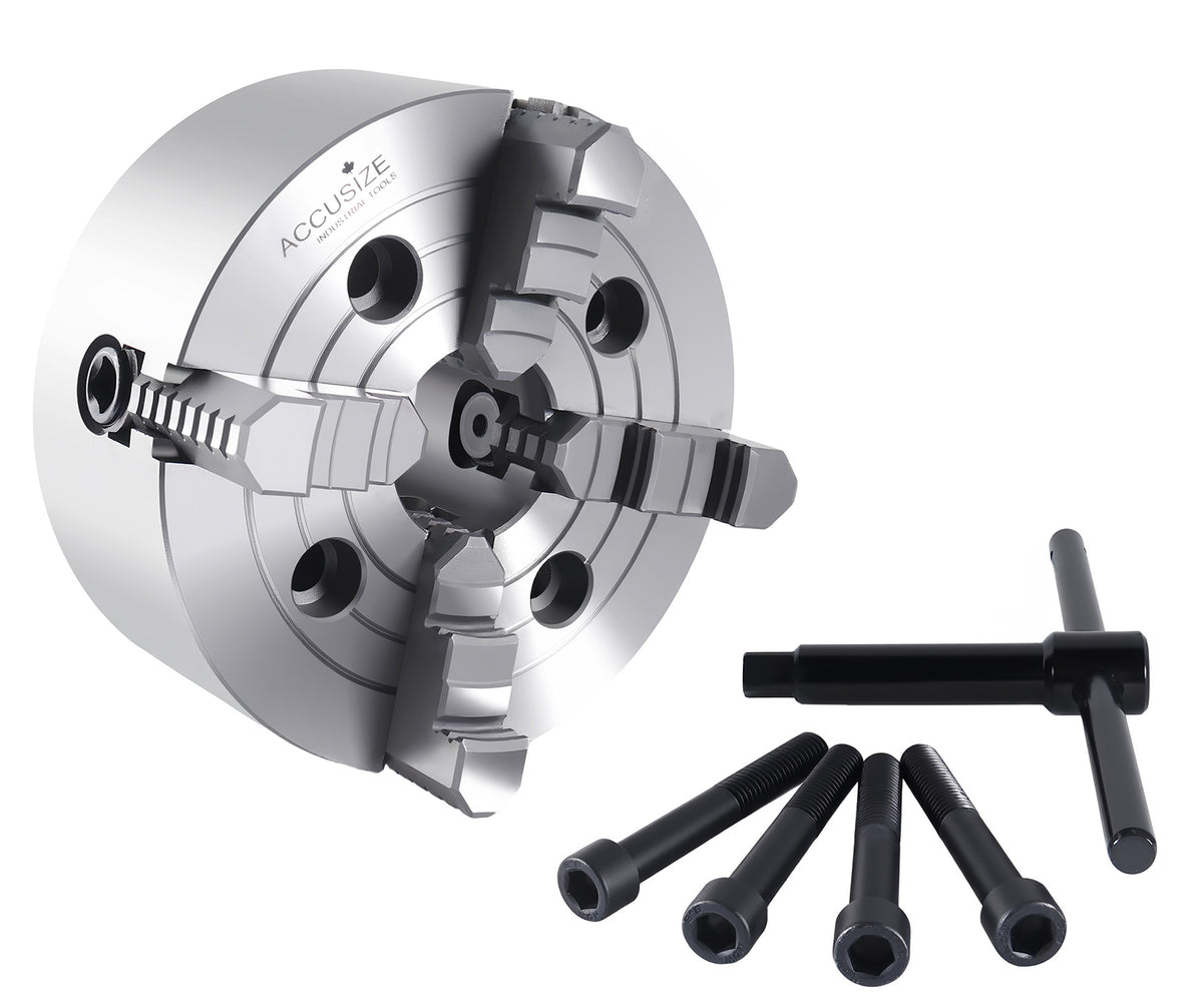 6'' 4-Jaw Independent Lathe Chucks, Plain Back, Semi-Steel Body, Including 1 Set Of Reversible Jaws, 0557-0006