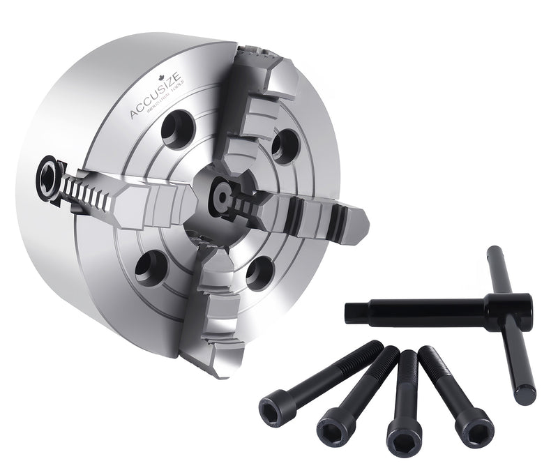 6'' 4-Jaw Independent Lathe Chucks, Plain Back, Semi-Steel Body, Including 1 Set Of Reversible Jaws, 0557-0006