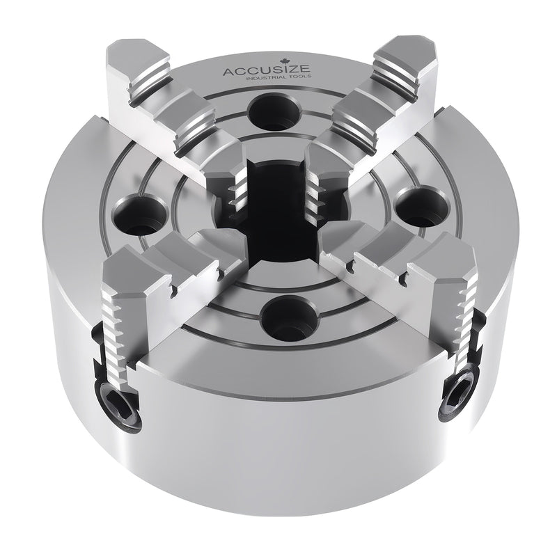 6'' 4-Jaw Independent Lathe Chucks, Plain Back, Semi-Steel Body, Including 1 Set Of Reversible Jaws, 0557-0006