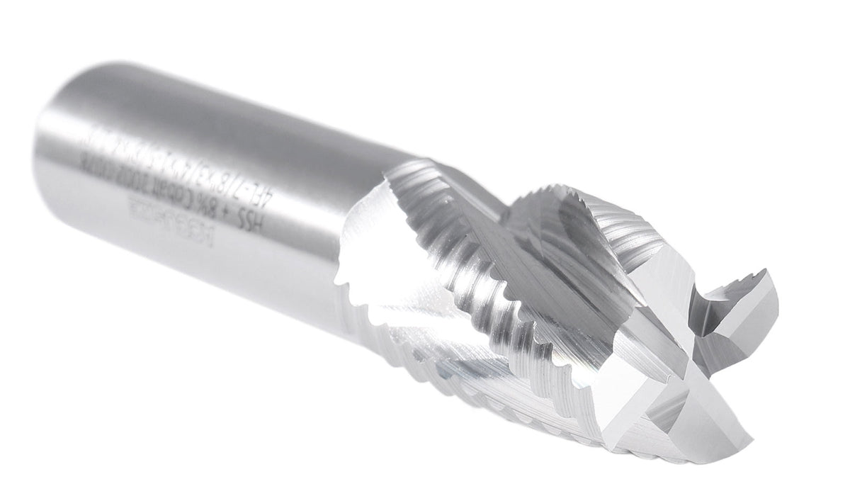 7/8'' 4 Flute, 7/8 by 3/4 by 1-5/8 by 4-1/8'' M42-8% Cobalt Roughing End Mill, Center Cutting, 1002-0078