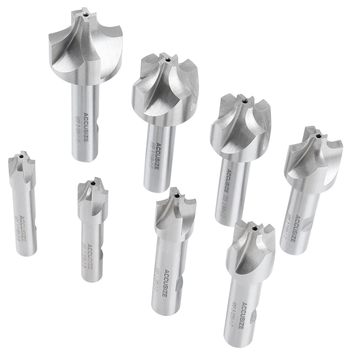 H.S.S. Corner Rounding End Mill Set Size from 1/16'' to 3/8'', 8 Pcs, 1011-0008