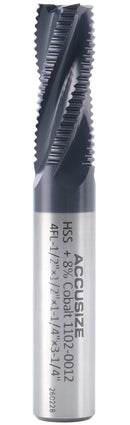 Stadard Tooth M42 8% Cobalt Tialn Roughing End Mill, 1/2'' by 1/2'' by 1-1/4'' Flt Length, 1102-0012
