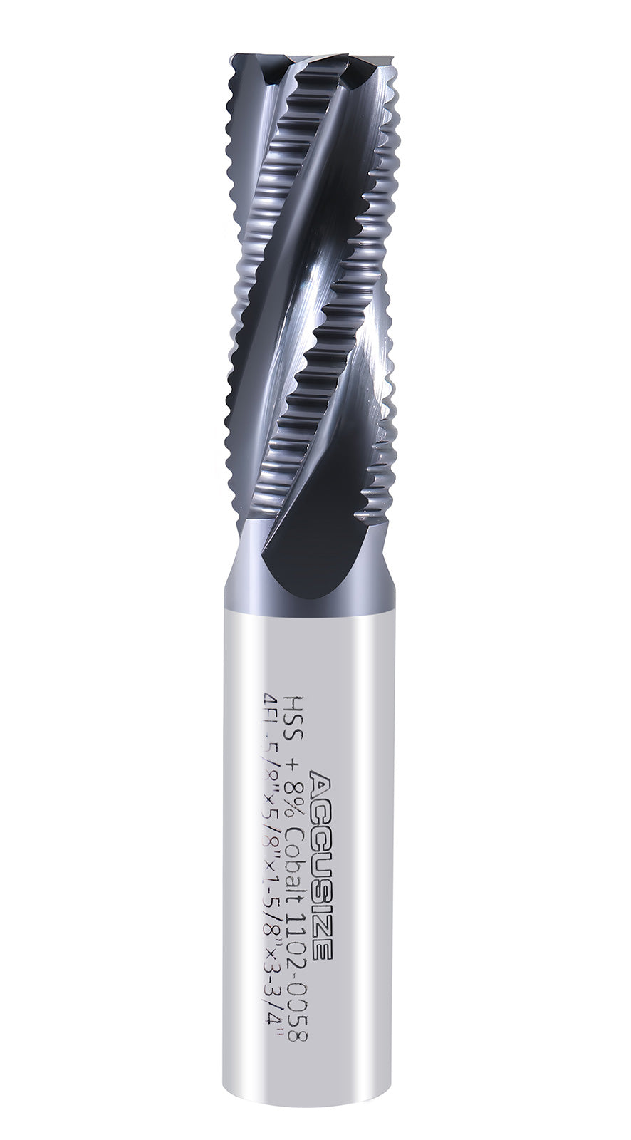 Standard Tooth M42 8% Cobalt Tialn Roughing End Mill, 5/8'' by 5/8'' by 1-5/8'' Flt Length, 1102-0058