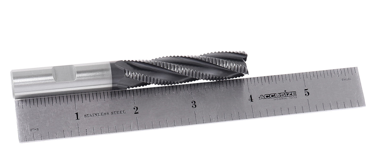 1/2'' Dia, M42 8% Cobalt Tialn Roughing End Mill, 1/2'' Shk Dia, 2'' Flt Length, 4'' Oal, 4 Flute, Coarse Tooth, 1102-0120