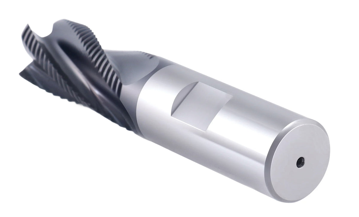 3/4'' Fine Tooth M42 8% Cobalt Tialn Roughing End Mill, 3/4'' Shk Dia, 1-5/8'' Flute Length, 3-3/4'' Oal, 4 Flute, 1104-0034