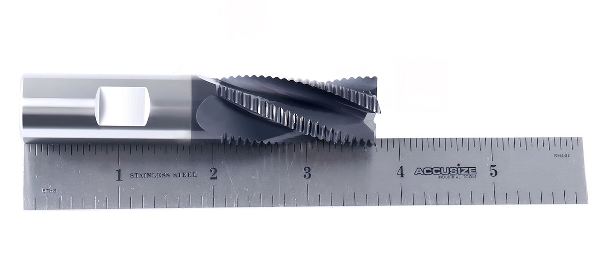 3/4'' Fine Tooth M42 8% Cobalt Tialn Roughing End Mill, 3/4'' Shk Dia, 1-5/8'' Flute Length, 3-3/4'' Oal, 4 Flute, 1104-0034