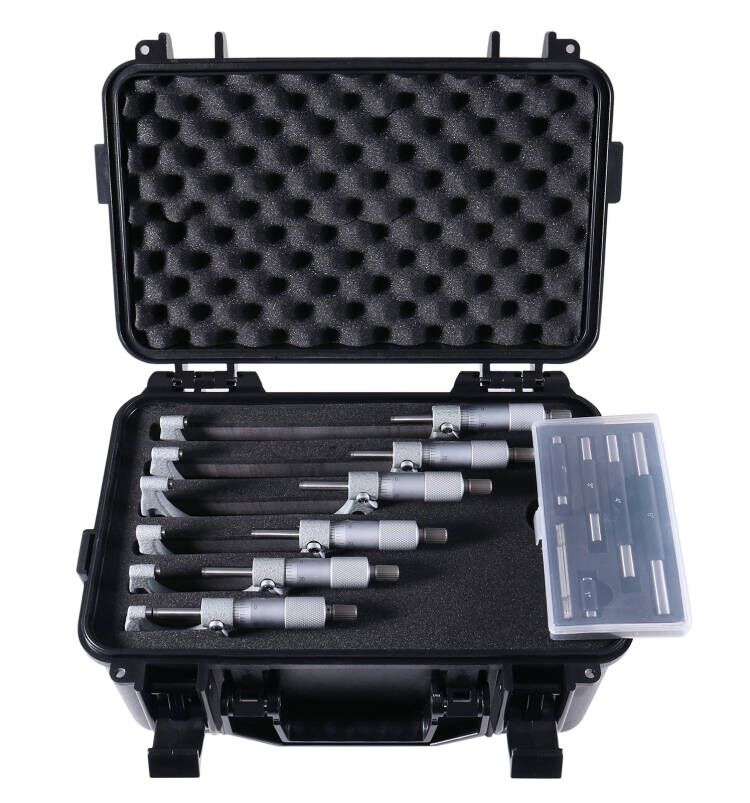 Ensemble de micromètres extérieurs ultra-précis de 6 pièces (0-1 po, 1-2", 2-3" 3-4", 4-5" et 5-6") Plus un socle de micromètre portatif et un ensemble de jauges télescopiques de 6 pièces, 0906-C153