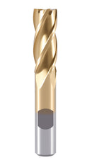 9/16'' Dia, 1/2'' Shk Dia, 1-1/8'' Flt Length, 3-3/8'' Oal, H.S.S. Finishing, Tin Coating End Mill, 1400-3214