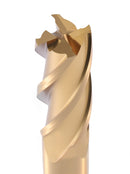 9/16'' Dia, 1/2'' Shk Dia, 1-1/8'' Flt Length, 3-3/8'' Oal, H.S.S. Finishing, Tin Coating End Mill, 1400-3214