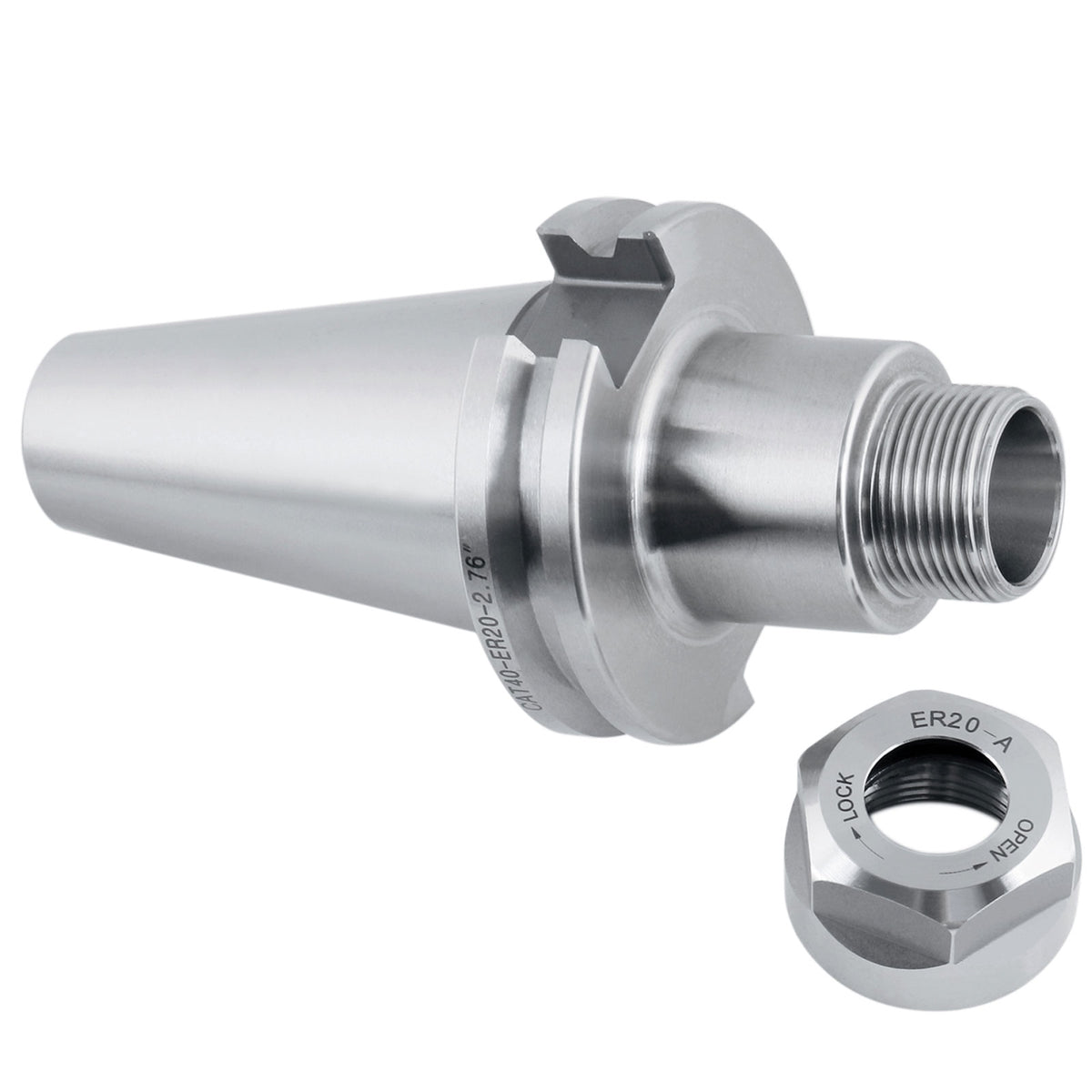 Cat40 V-Flange Collet Chuck for Er20 Collets, Draw Bar Thread 5/8-11'', 8000 RPM, with A Projection Length 2.76'', 1601-0025