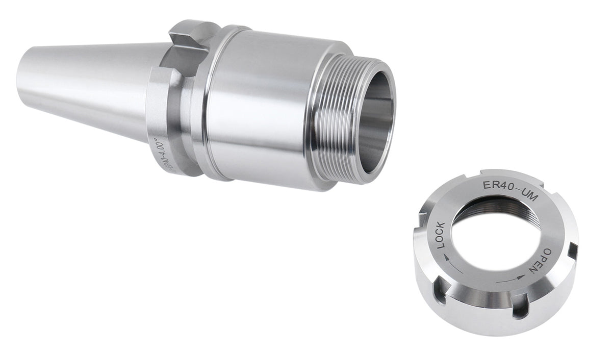 BT40 V-Flange Collet Chuck for ER40 Collets, Draw Bar Thread M16x2, 8000 RPM, with A Projection Length 4'', 1608-0040