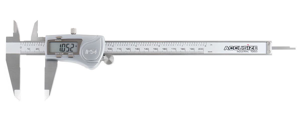 Digital Caliper, 0-8''/0-200 mm Range by 0.0005''/0.01 mm Resolution, Large LCD, Ip54 Water Resistant, 2015-0200
