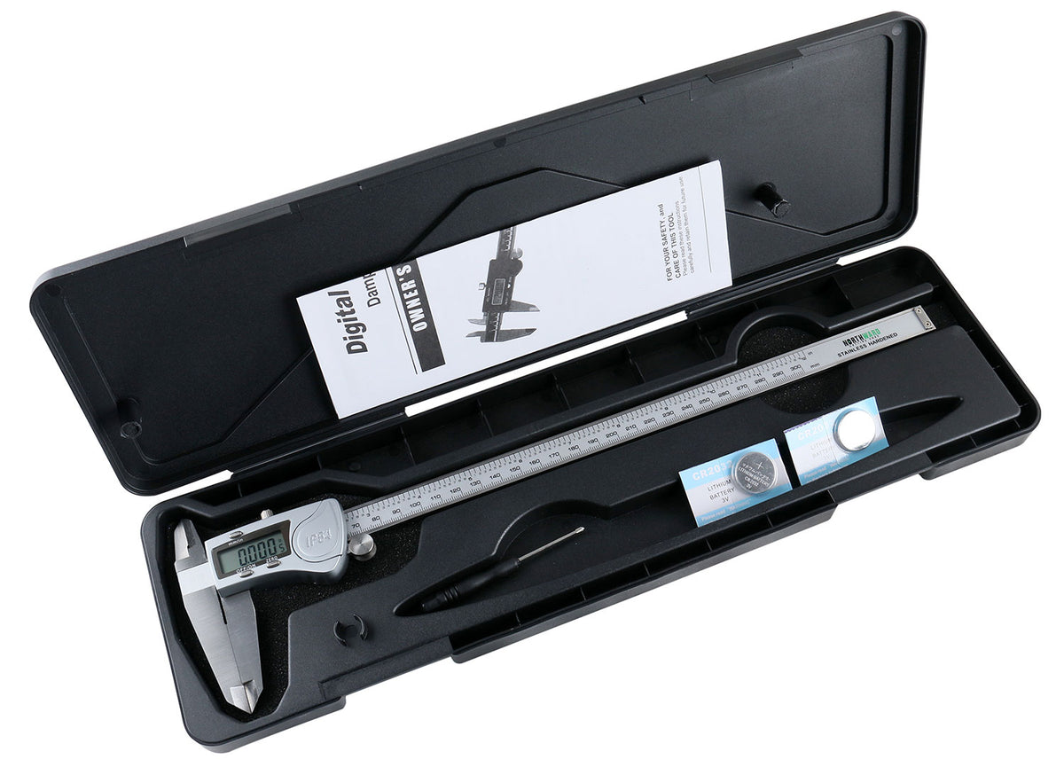 Digital Caliper, 0-12''/0-300 mm Range by 0.0005''/0.01 mm Resolution, Large LCD, Ip54 Water Resistant, 2015-0300