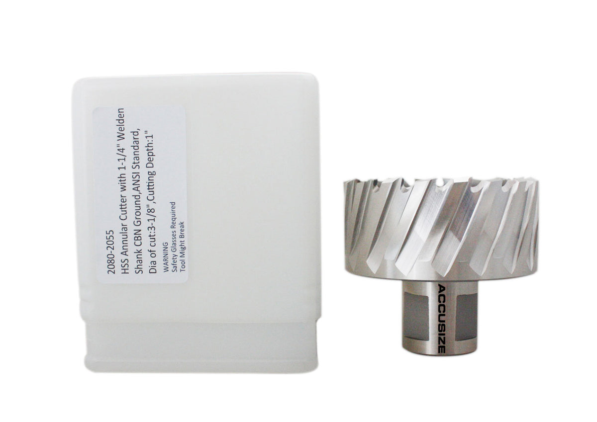 Fraises annulaires H.S.S. de 1" Profondeur de coupe, avec tige Weldon 3/4" ou 1-1/4 po, Ground CBN, ANSI STANDARD